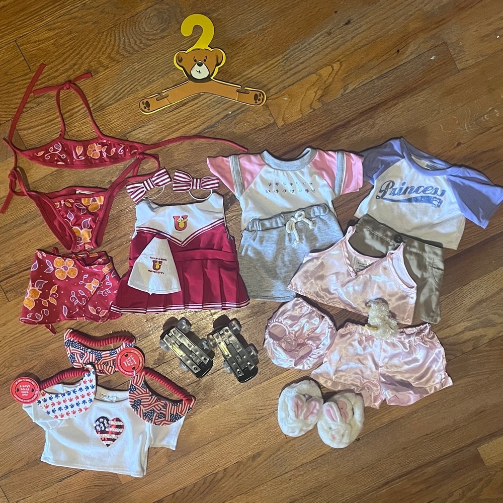 Build-A-Bear Clothing Set with Red, Pink, and Purple Outfits